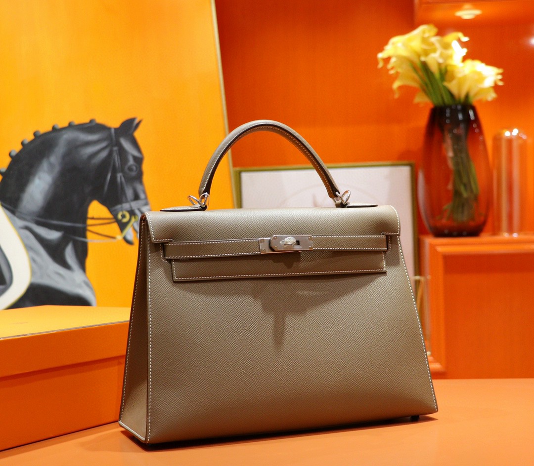 Hermès（爱马仕）Kelly 凯莉包 大象灰 Epsom 全手缝 银扣 32cm
