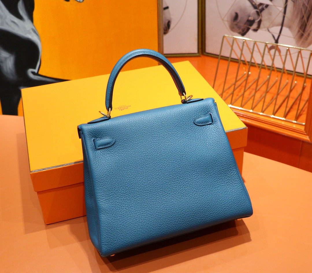 Hermès（爱马仕）Kelly 凯莉包 玛瑙蓝 Togo 全手缝 金扣 25cm
