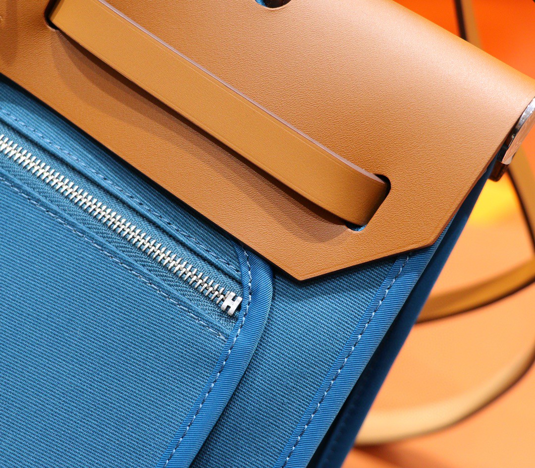 Hermès（爱马仕）Herbag 伊兹密尔蓝 原版帆布拼原厂皮 最高版本级 别银扣 31cm