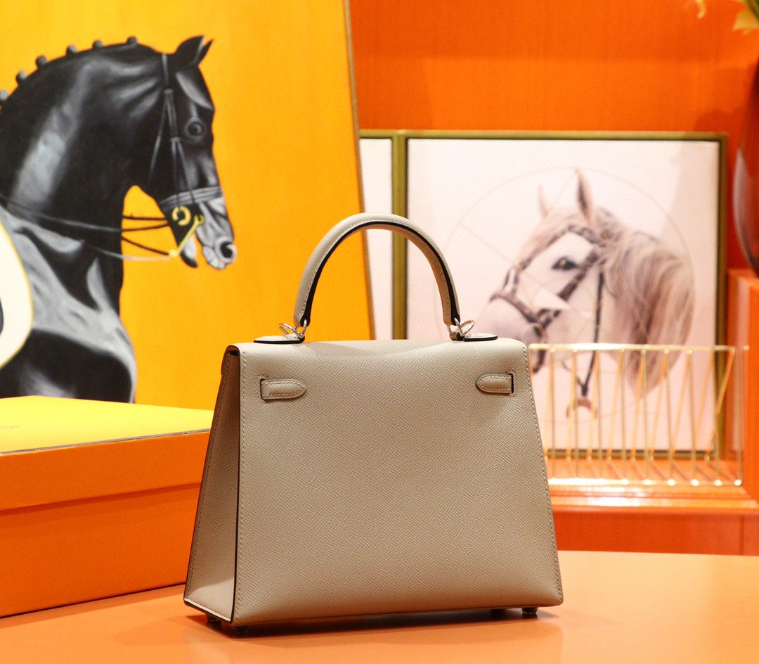 Hermès（爱马仕）Kelly 凯莉包 风衣灰 Epsom 小牛皮 全手缝 银扣 25cm