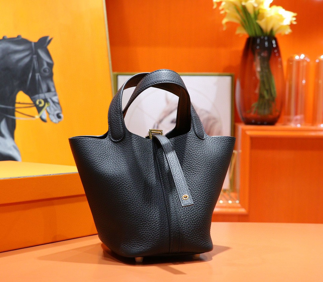 Hermès（爱马仕）Picotin 菜篮子 黑色 Togo小牛皮 全手缝 金扣 18cm