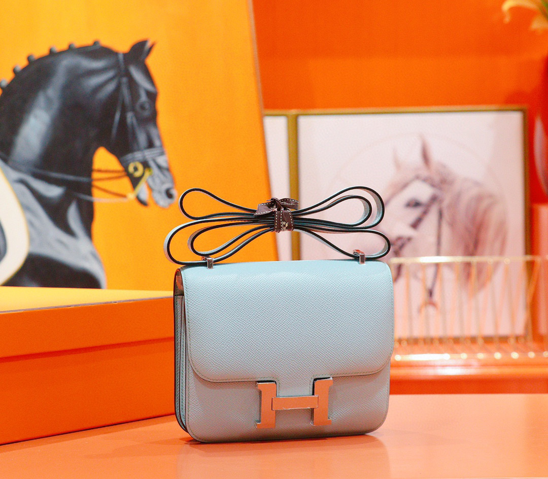 Hermes Constance 空姐包 19CM 微风蓝 Epsom 全手缝 银扣