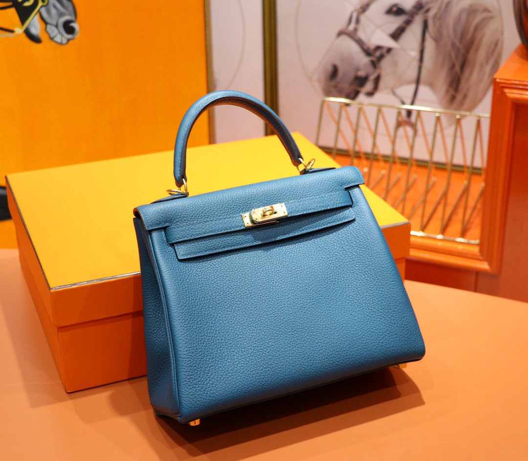 Hermès（爱马仕）Kelly 凯莉包 玛瑙蓝 Togo 全手缝 金扣 25cm