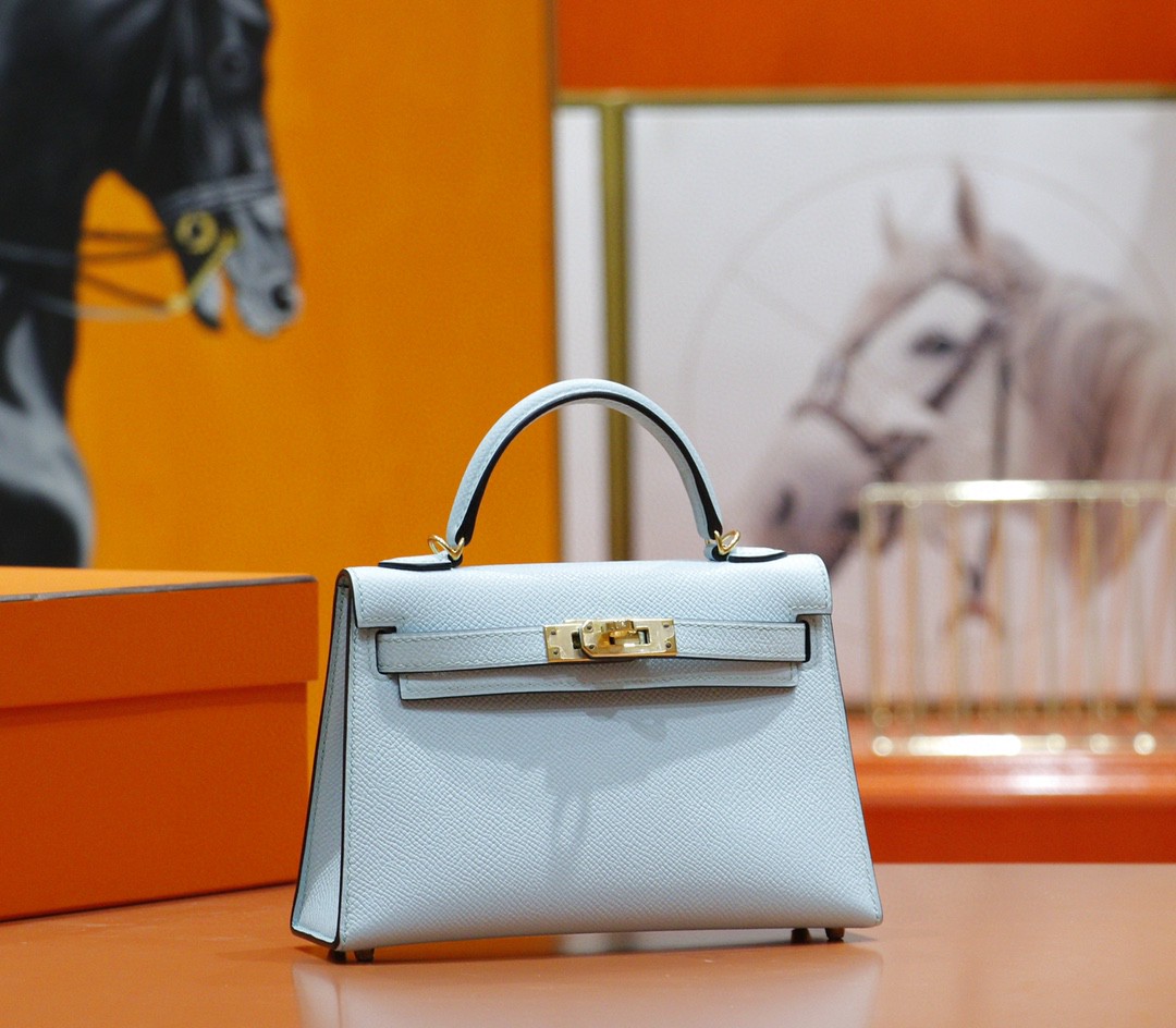 Hermès（爱马仕）Minikelly 微风蓝 Epsom 全手缝 小牛皮 金扣 2代