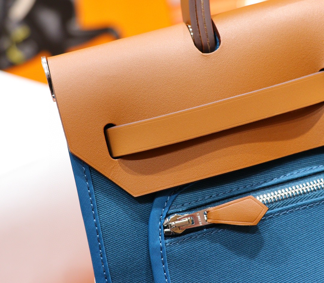 Hermès（爱马仕）Herbag 伊兹密尔蓝 原版帆布拼原厂皮 最高版本级 别银扣 31cm