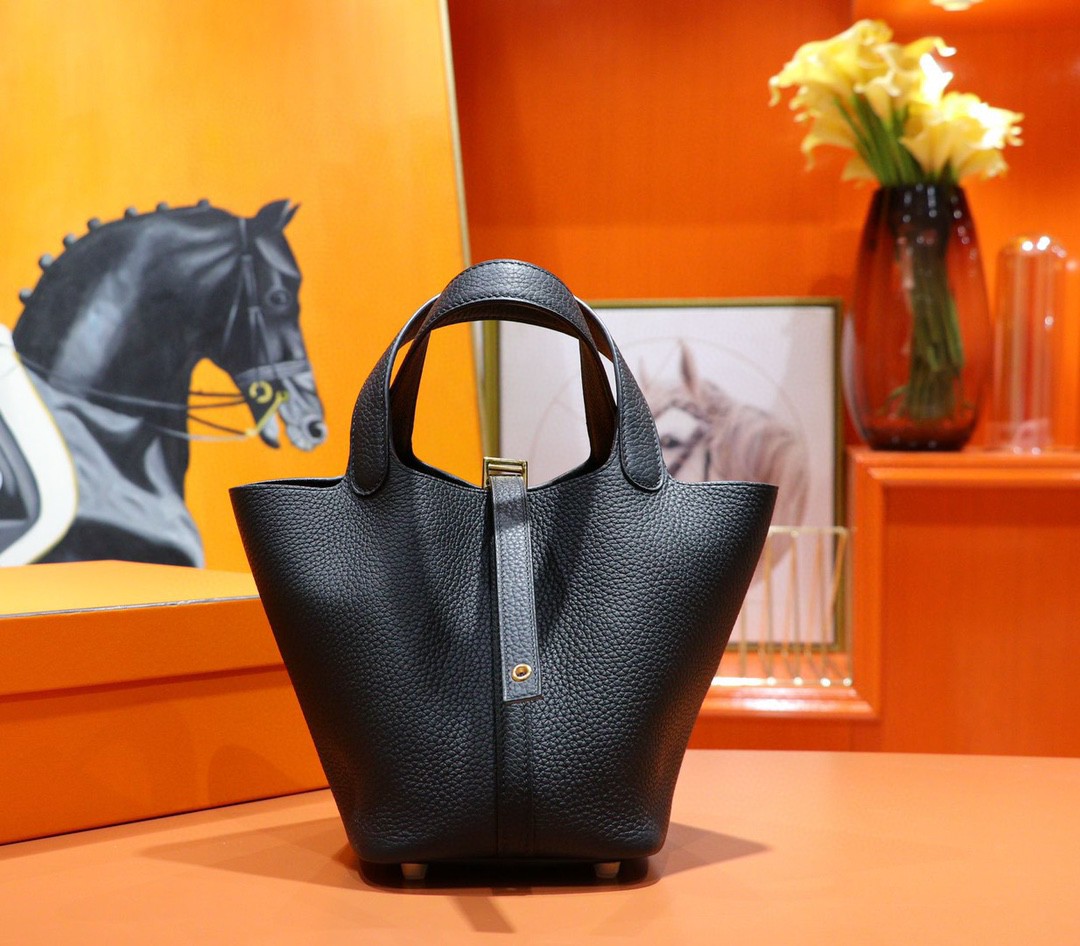 Hermès（爱马仕）Picotin 菜篮子 黑色 Togo小牛皮 全手缝 金扣 18cm
