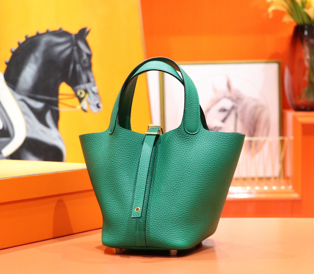 Hermès（爱马仕）Picotin 菜篮子 丝绒绿 Togo 小牛皮 全手缝 金扣 18cm