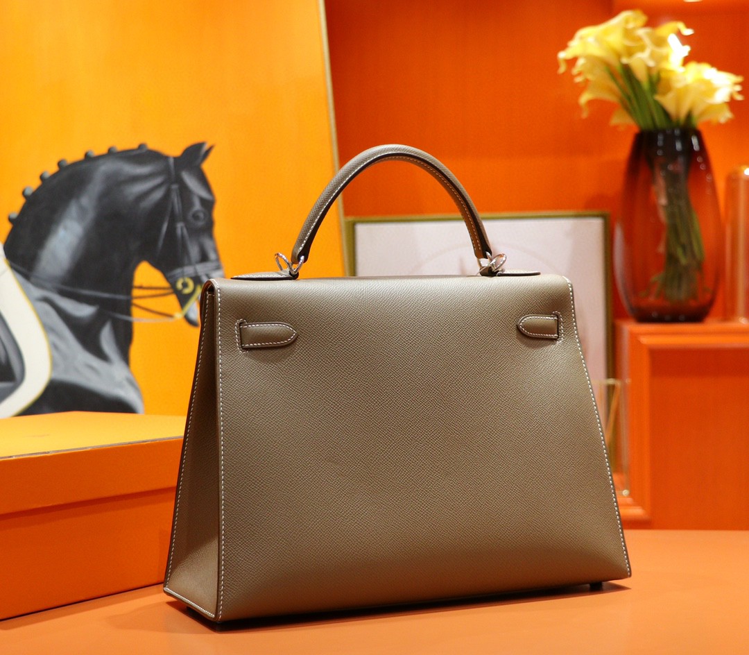 Hermès（爱马仕）Kelly 凯莉包 大象灰 Epsom 全手缝 银扣 32cm
