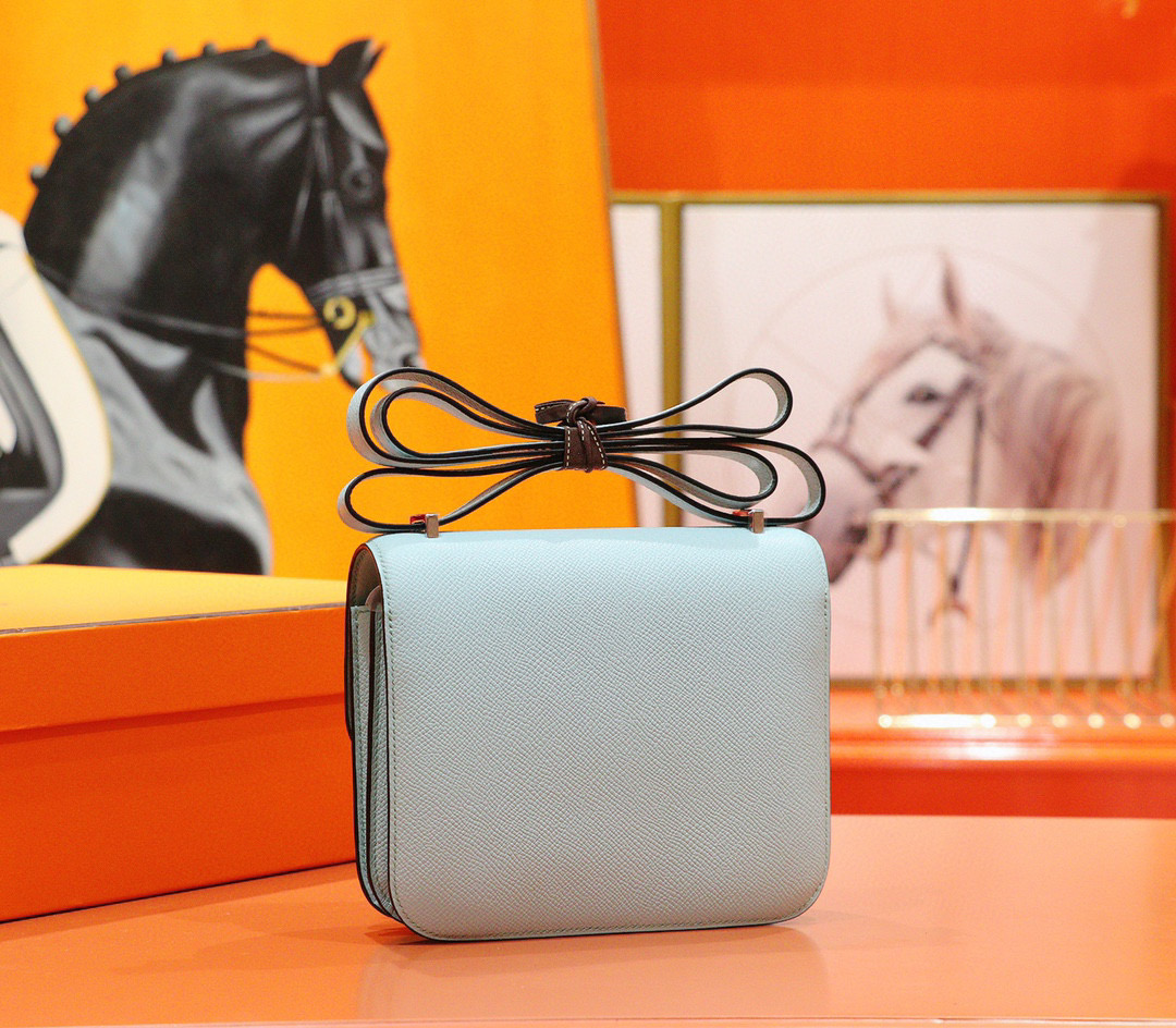 Hermes Constance 空姐包 19CM 微风蓝 Epsom 全手缝 银扣