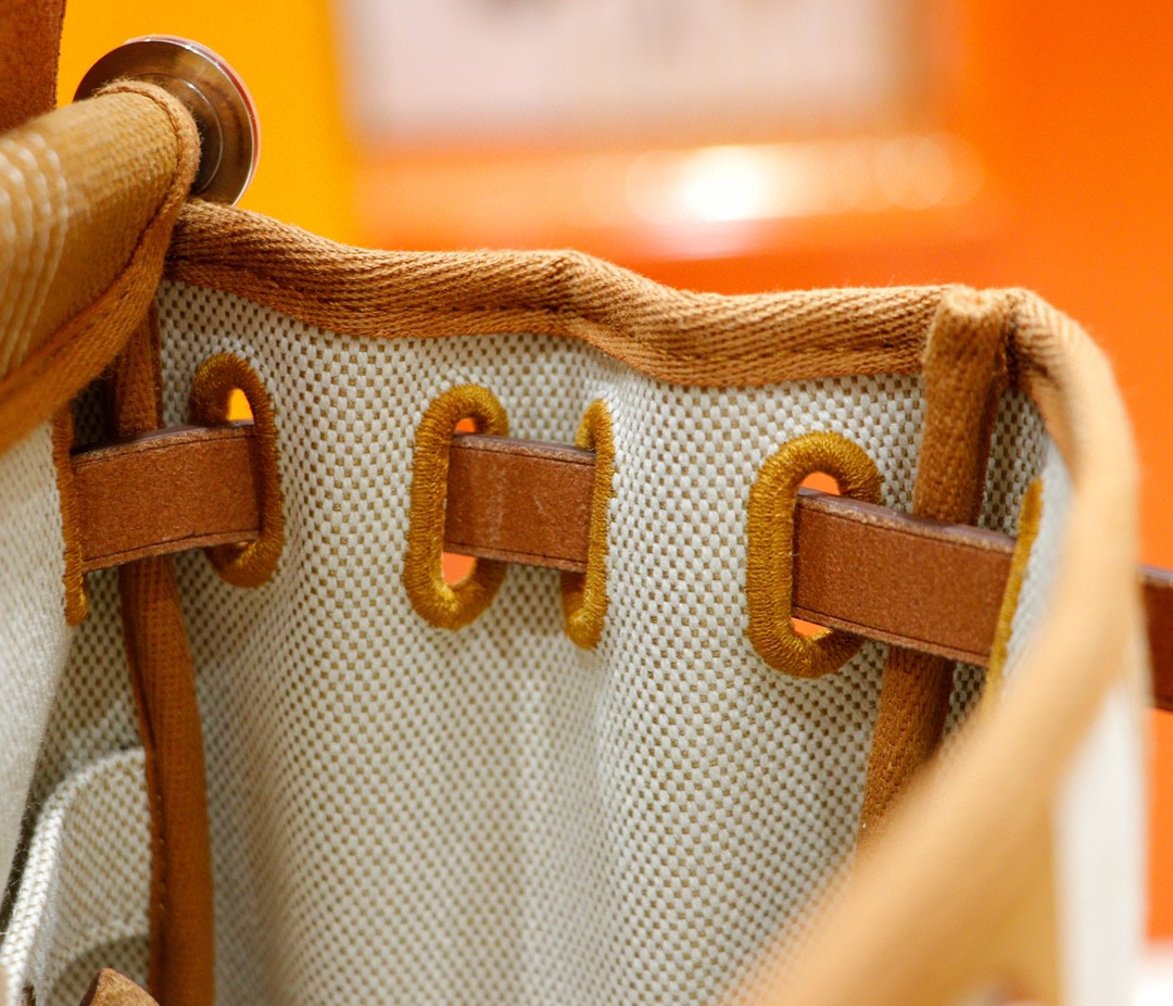 Hermès（爱马仕）Herbag 浅棕字母系列 原版帆布 拼 原厂皮 最高版本 银扣 31cm