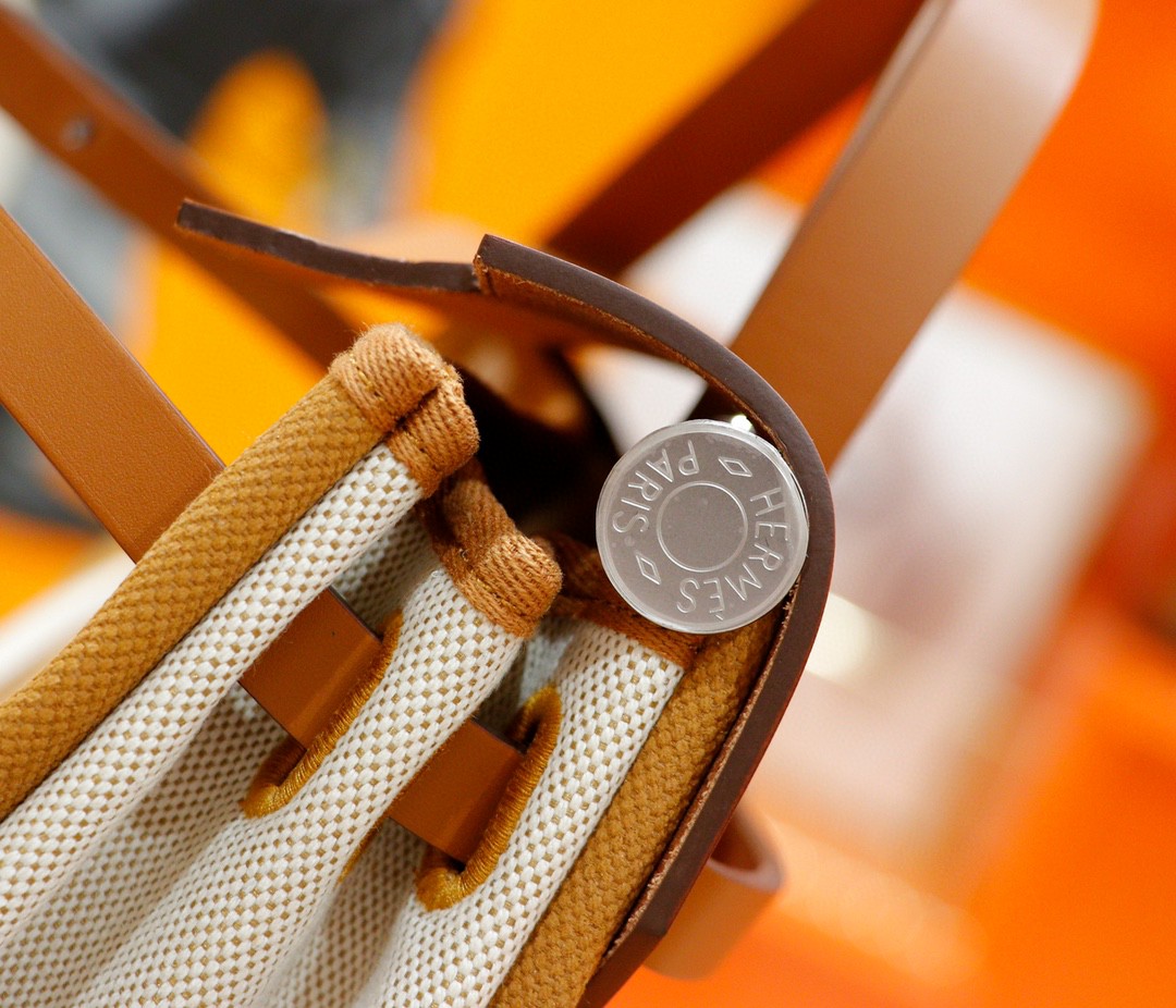 Hermès（爱马仕）Herbag 浅棕字母系列 原版帆布 拼 原厂皮 最高版本 银扣 31cm
