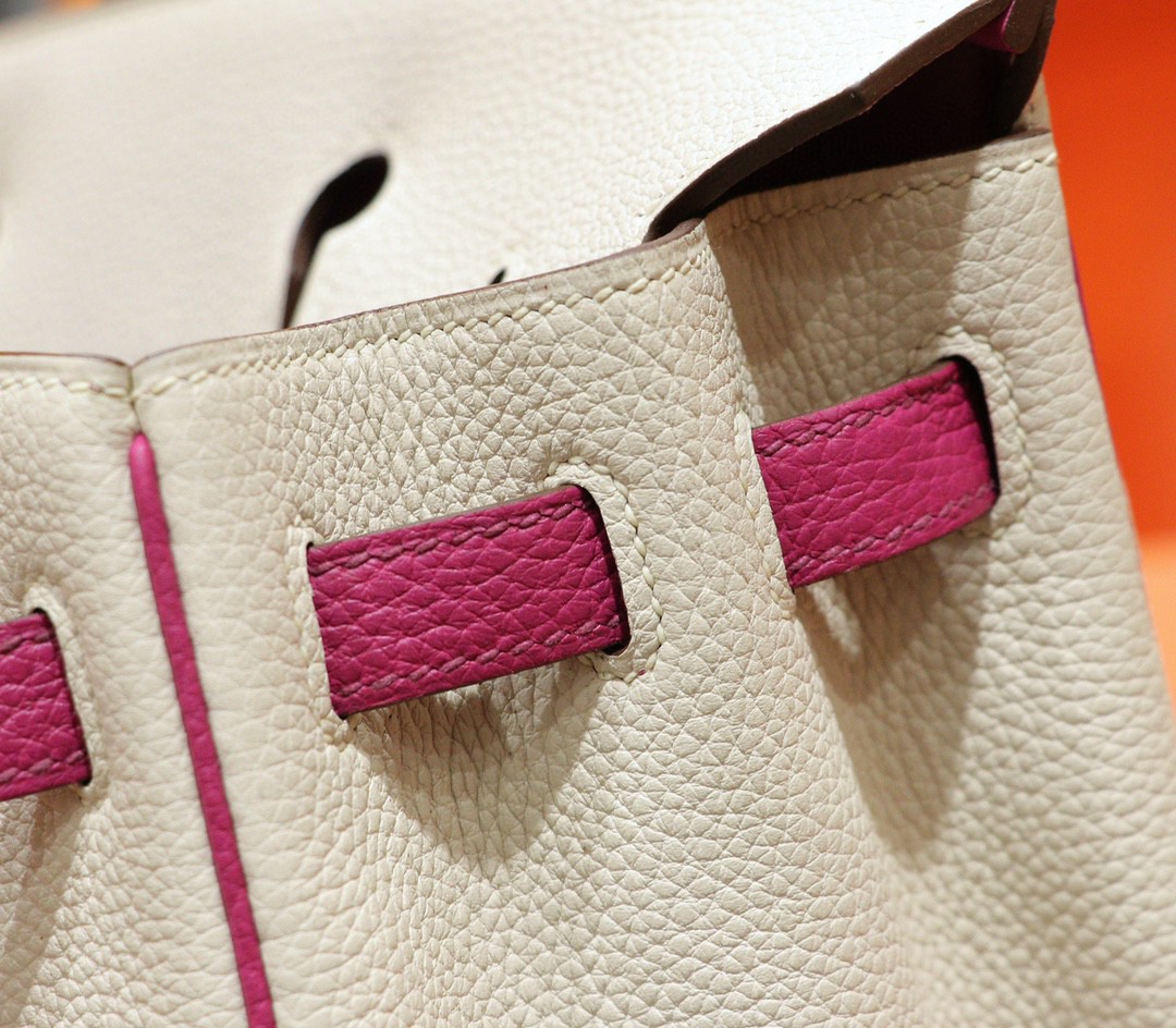 Hermès（爱马仕）Birkin 铂金包 奶昔白拼玉兰粉 Togo 全手缝 小牛皮 金扣 25cm