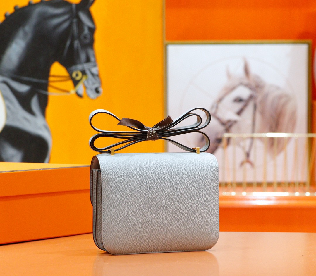 Hermès（爱马仕）Constance 空姐包 海鸥灰 Epsom 全手缝 小牛皮 金扣 19cm
