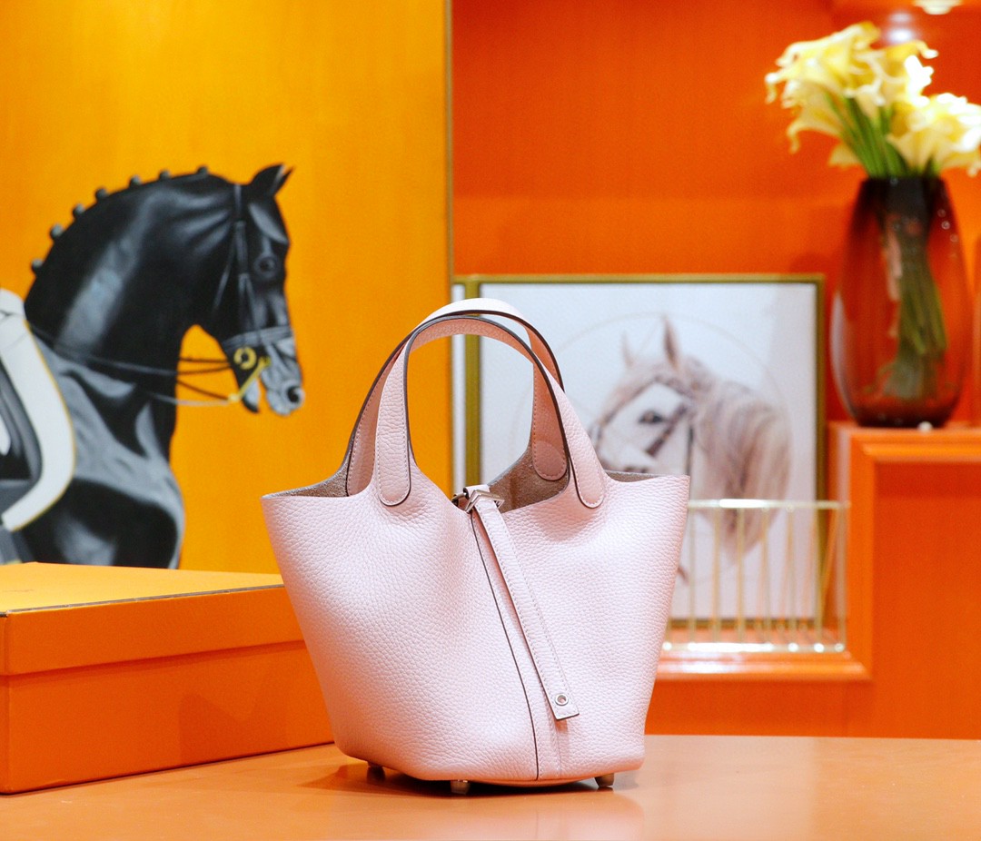 Hermès（爱马仕）Picotin 菜篮子 奶昔粉 全手缝 银扣 18cm