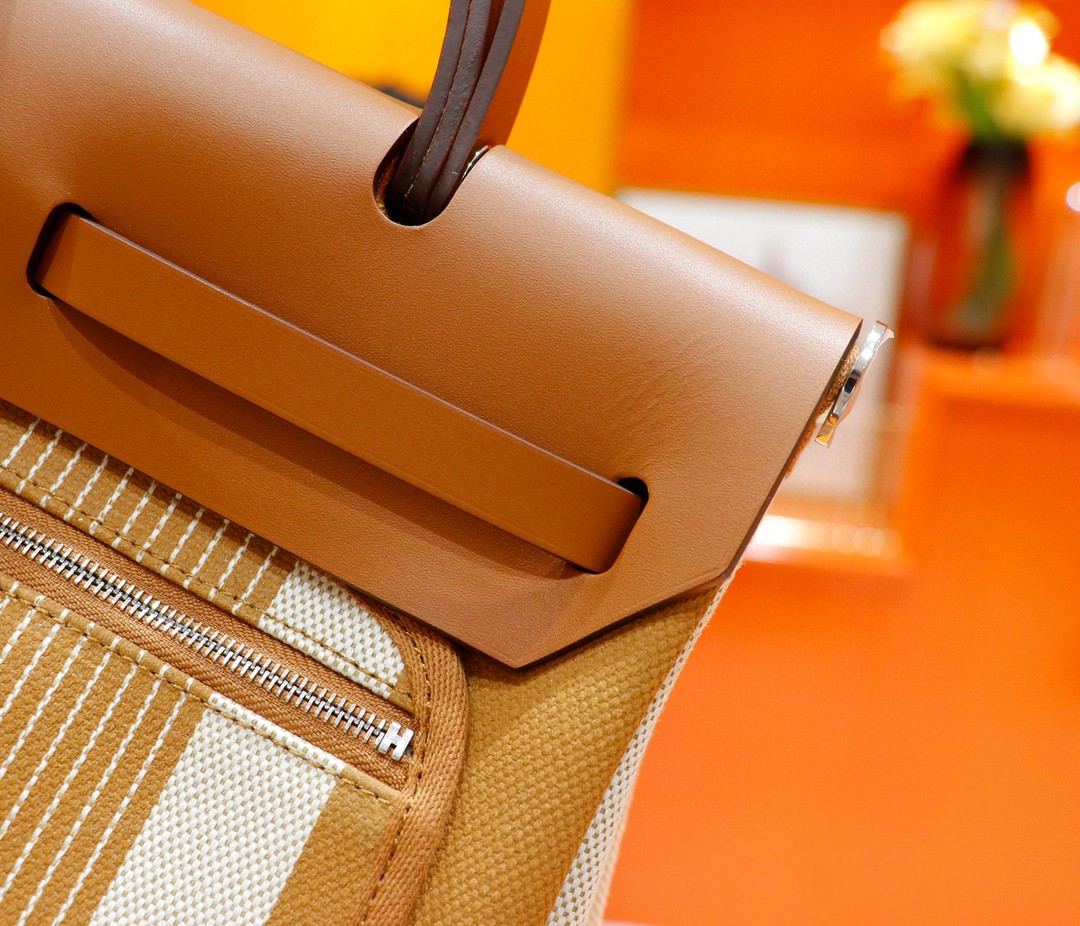 Hermès（爱马仕）Herbag 浅棕字母系列 原版帆布 拼 原厂皮 最高版本 银扣 31cm