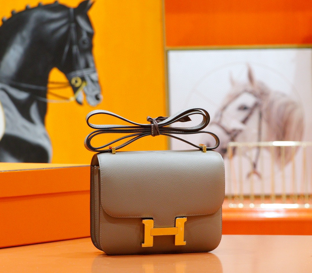 Hermès（爱马仕）Constance 空姐包 沥青灰 Epsom 全手缝 小牛皮 金扣 19cm