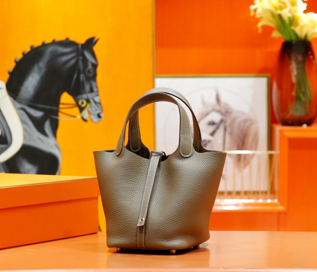 Hermès（爱马仕）Picotin 菜篮包 大象灰 Togo 全手缝 银扣 18cm