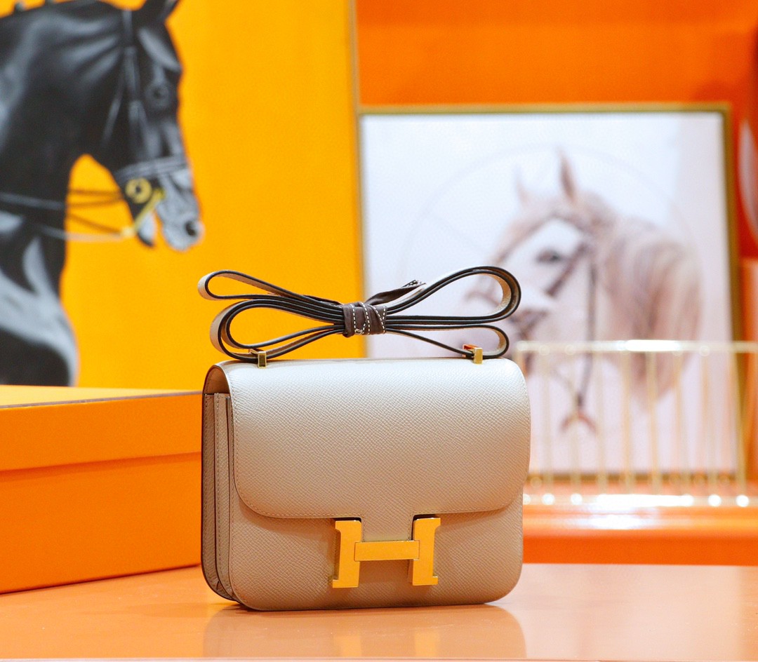 Hermès（爱马仕）Constance 空姐包 风衣灰 Epsom 全手缝 小牛皮 金扣 19cm