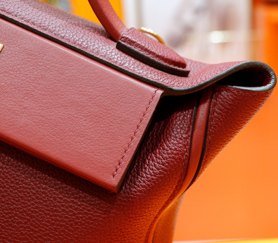 Hermès（爱马仕）H2424 酒红色 Evercolor拼Swift 全手缝小牛皮 金扣