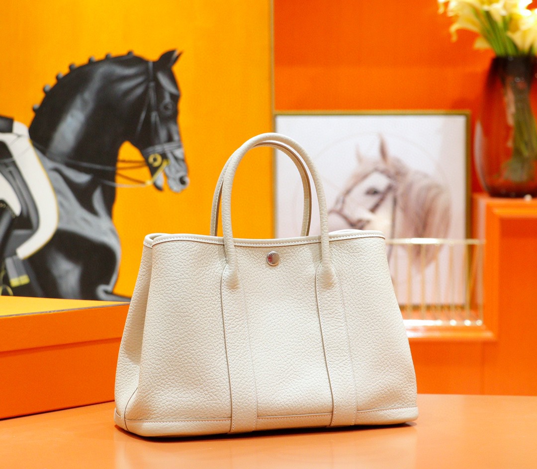 Hermès（爱马仕）Garden 花园包 奶昔白 country 全手缝 小牛皮 银扣 30cm