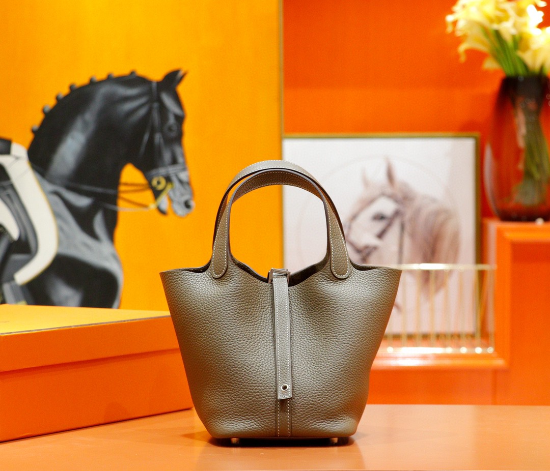 Hermès（爱马仕）Picotin 菜篮包 大象灰 Togo 全手缝 银扣 18cm