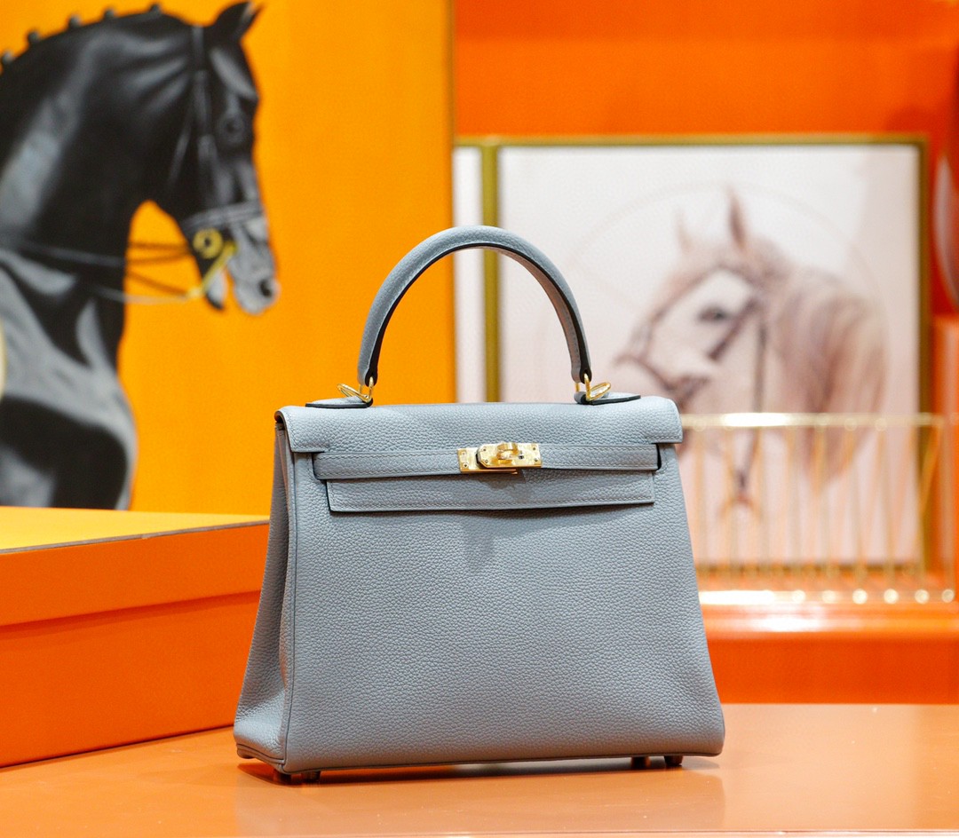 Hermès（爱马仕）Kelly 凯莉包 天青色 togo 全手缝 小牛皮 金扣 25cm