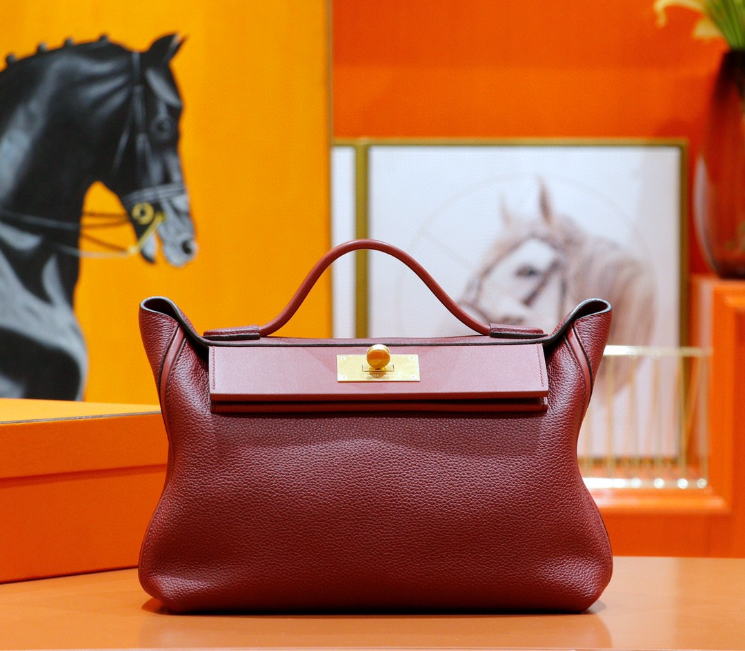 Hermès（爱马仕）H2424 酒红色 Evercolor拼Swift 全手缝小牛皮 金扣