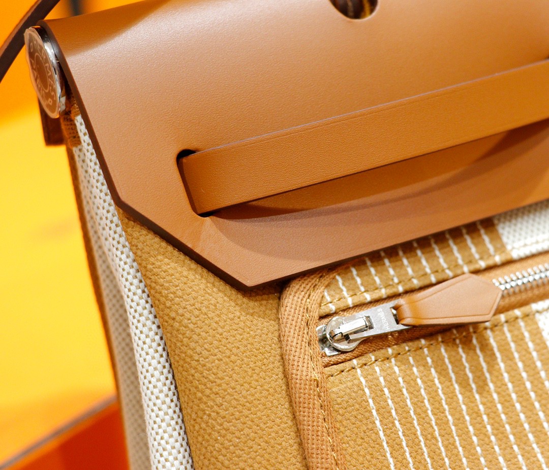 Hermès（爱马仕）Herbag 浅棕字母系列 原版帆布 拼 原厂皮 最高版本 银扣 31cm