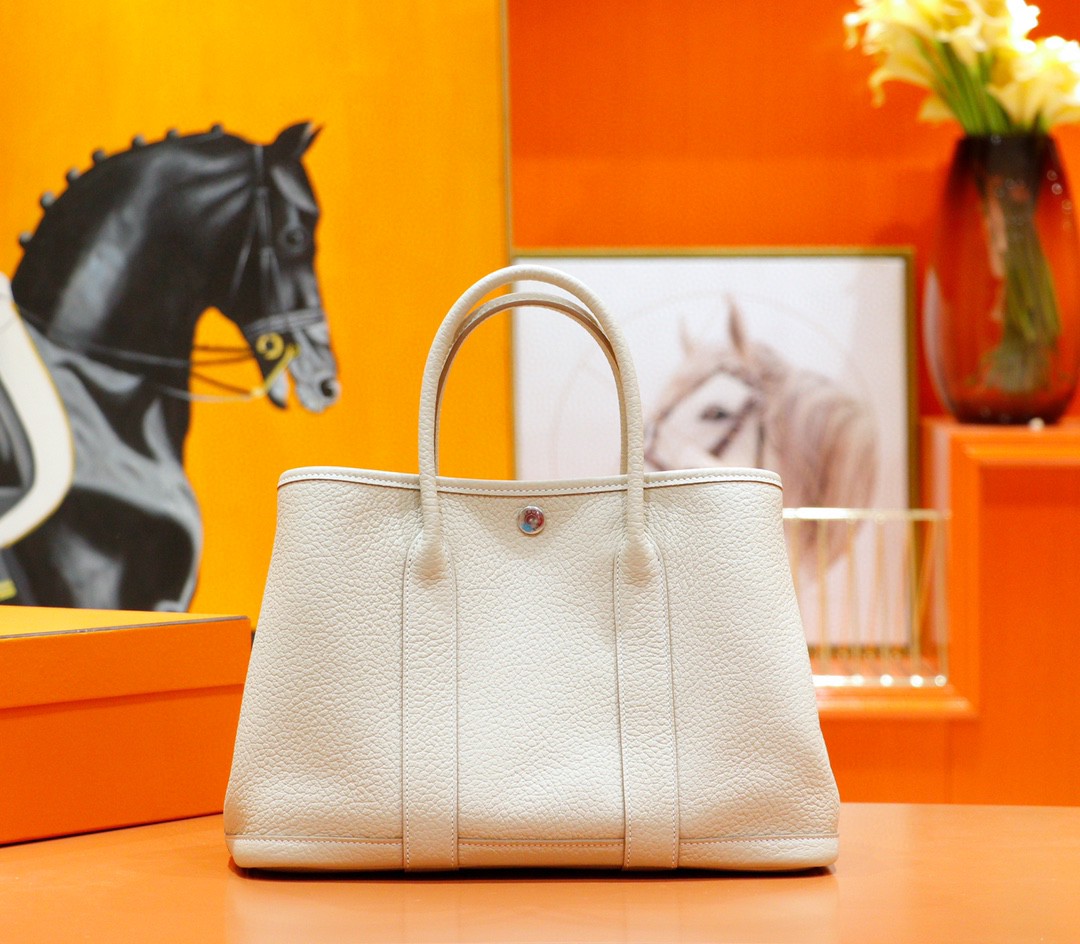Hermès（爱马仕）Garden 花园包 奶昔白 country 全手缝 小牛皮 银扣 30cm