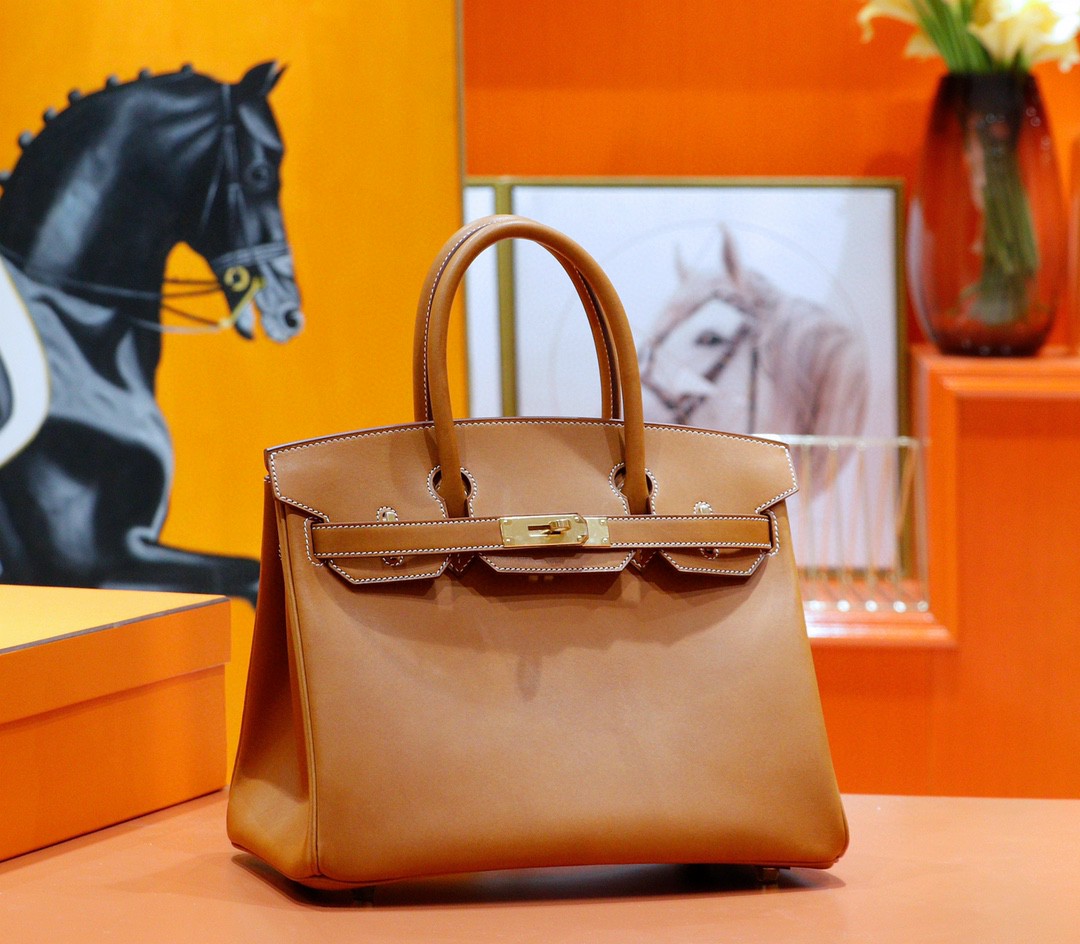 Hermès（爱马仕）Birkin 铂金包 金棕 全手缝 马鞍皮 金扣 30cm