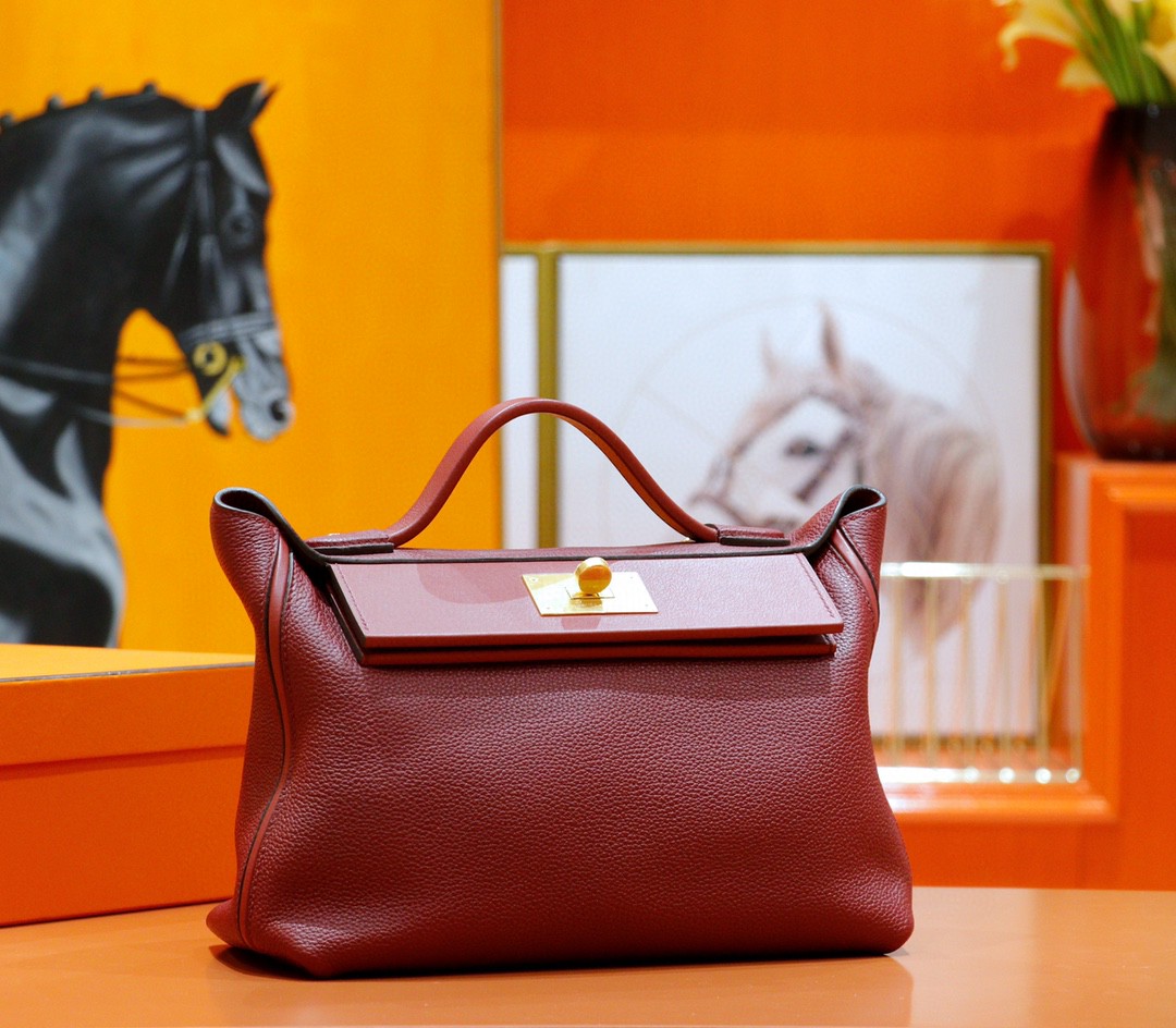 Hermès（爱马仕）H2424 酒红色 Evercolor拼Swift 全手缝小牛皮 金扣