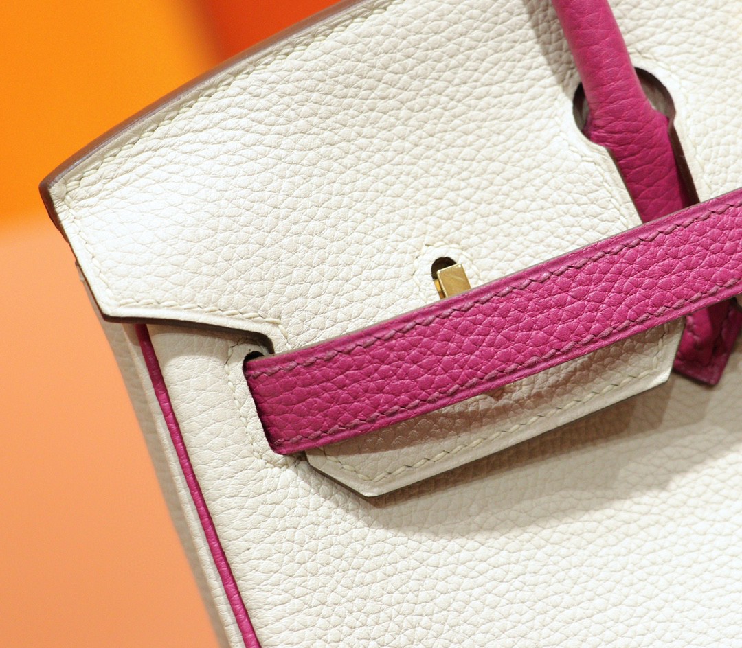 Hermès（爱马仕）Birkin 铂金包 奶昔白拼玉兰粉 Togo 全手缝 小牛皮 金扣 25cm
