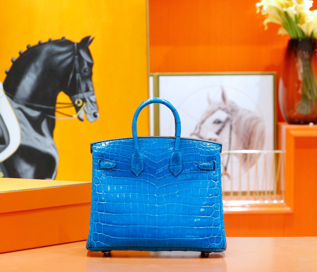 Hermès（爱马仕）Birkin 铂金包 亮面鳄鱼皮 伊兹密尔蓝 银扣 25cm