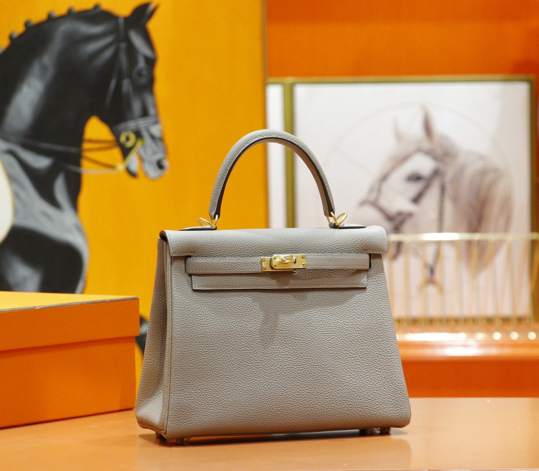 Hermès（爱马仕）Kelly 凯莉包 沥青灰 togo 全手缝 小牛皮 金扣 25cm