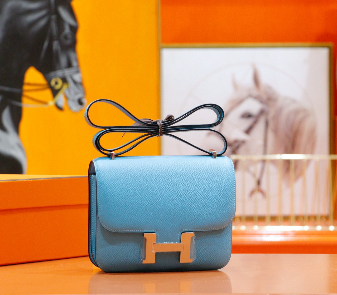 Hermès（爱马仕）Constance 空姐包 北方蓝 Epsom 全手缝 小牛皮 银扣 19cm