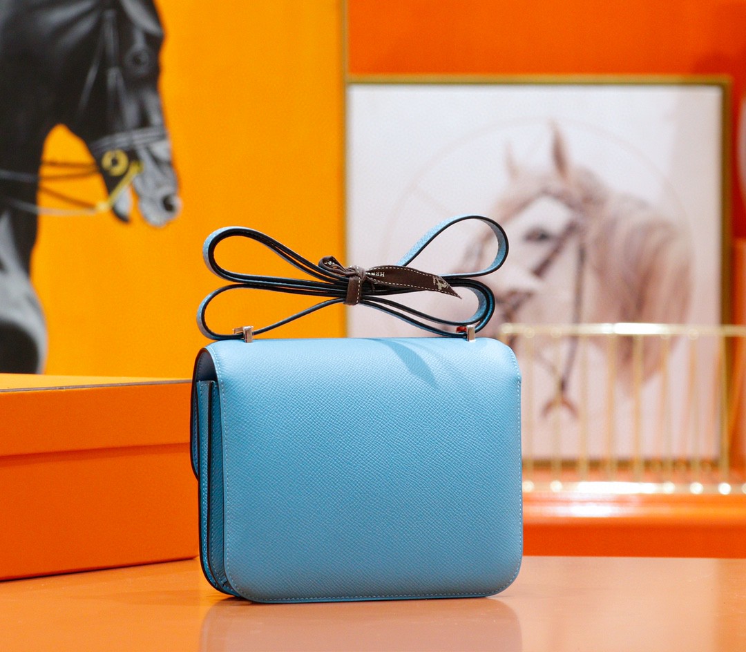 Hermès（爱马仕）Constance 空姐包 北方蓝 Epsom 全手缝 小牛皮 银扣 19cm