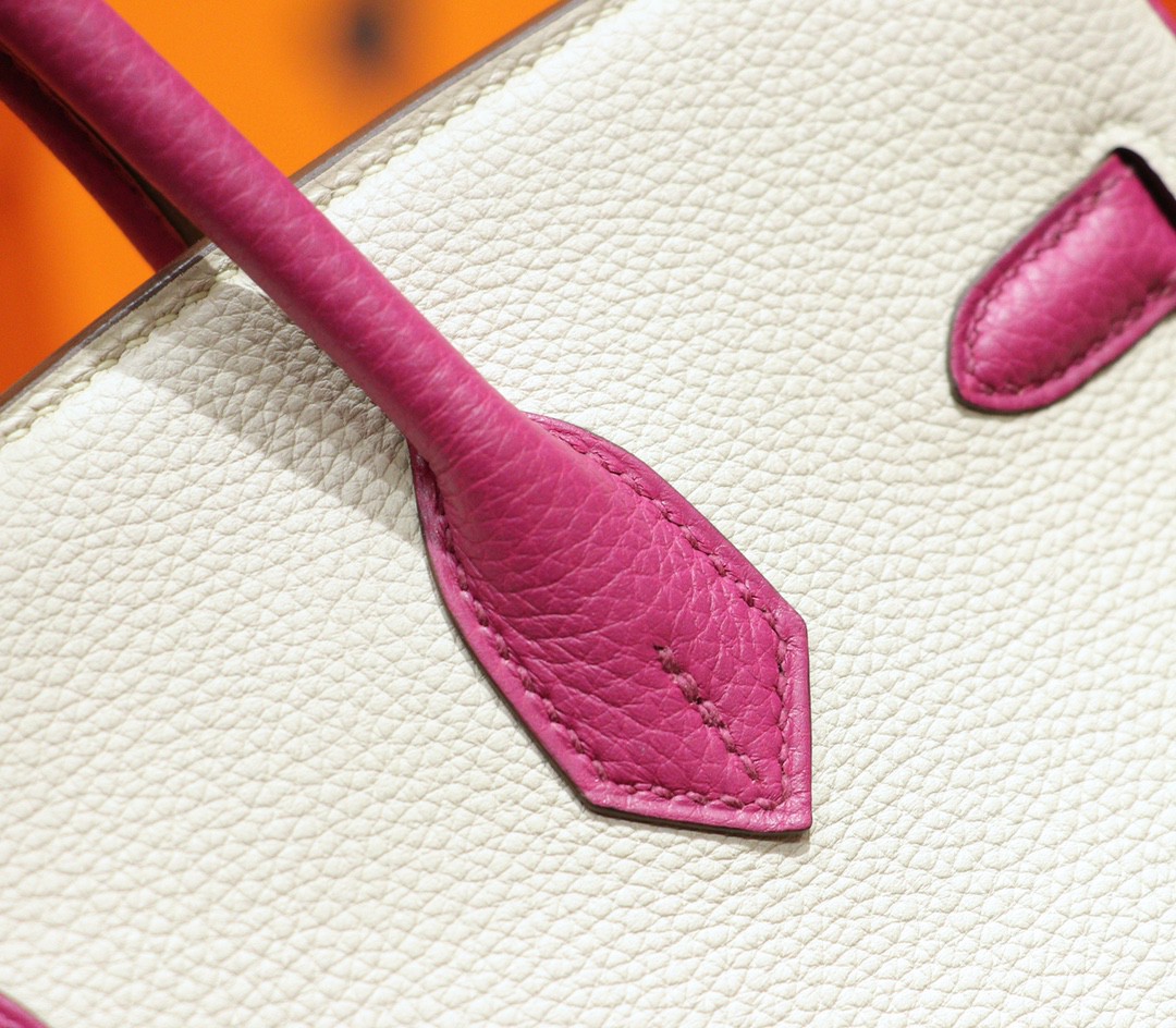 Hermès（爱马仕）Birkin 铂金包 奶昔白拼玉兰粉 Togo 全手缝 小牛皮 金扣 25cm