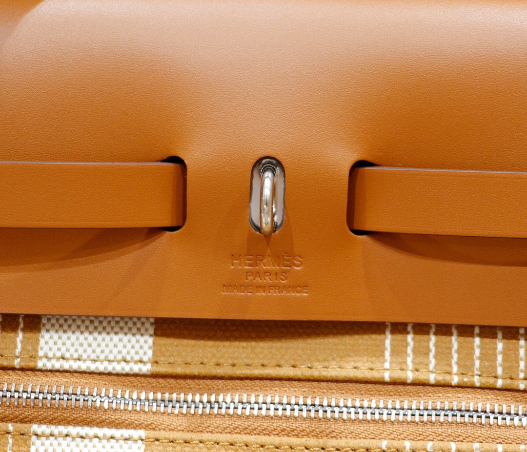 Hermès（爱马仕）Herbag 浅棕字母系列 原版帆布 拼 原厂皮 最高版本 银扣 31cm