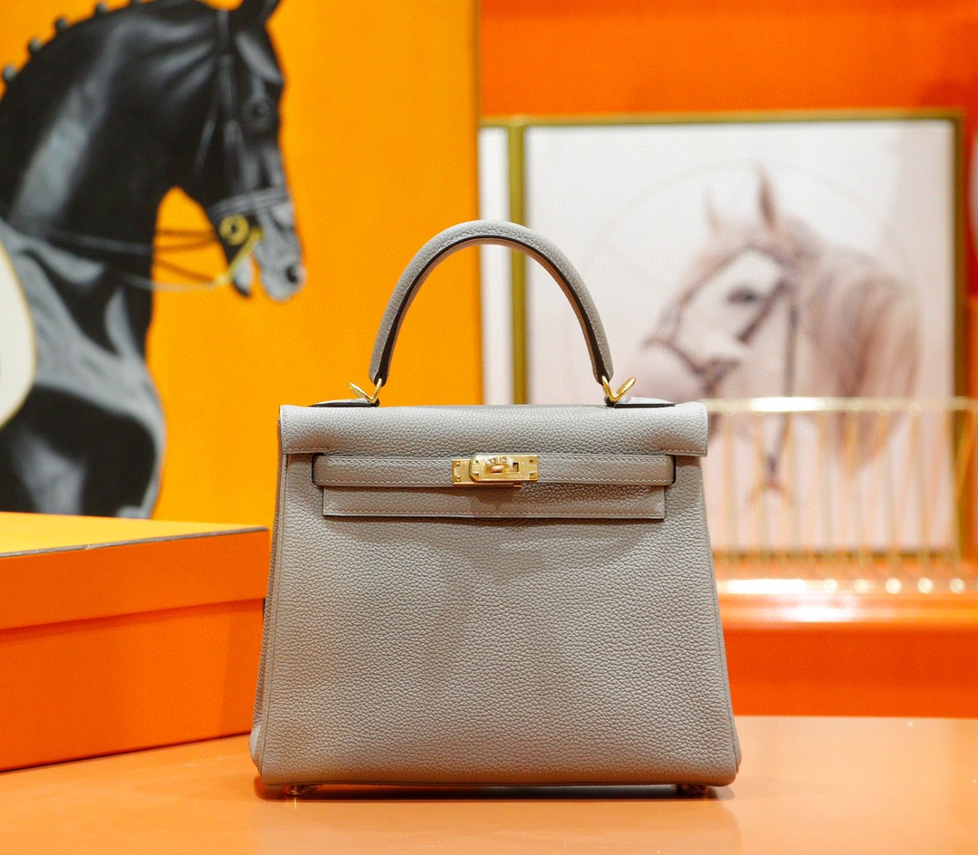 Hermès（爱马仕）Kelly 凯莉包 沥青灰 togo 全手缝 小牛皮 金扣 25cm
