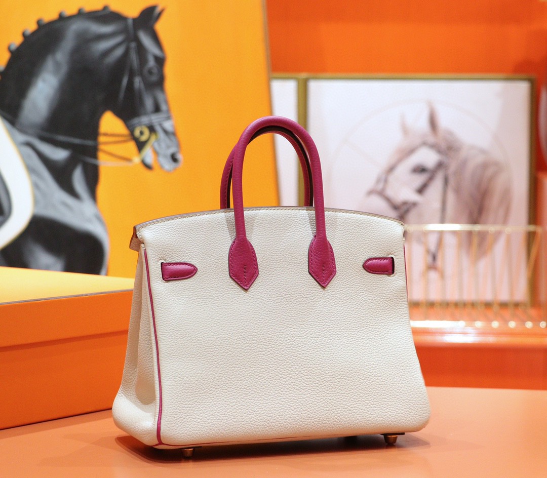 Hermès（爱马仕）Birkin 铂金包 奶昔白拼玉兰粉 Togo 全手缝 小牛皮 金扣 25cm