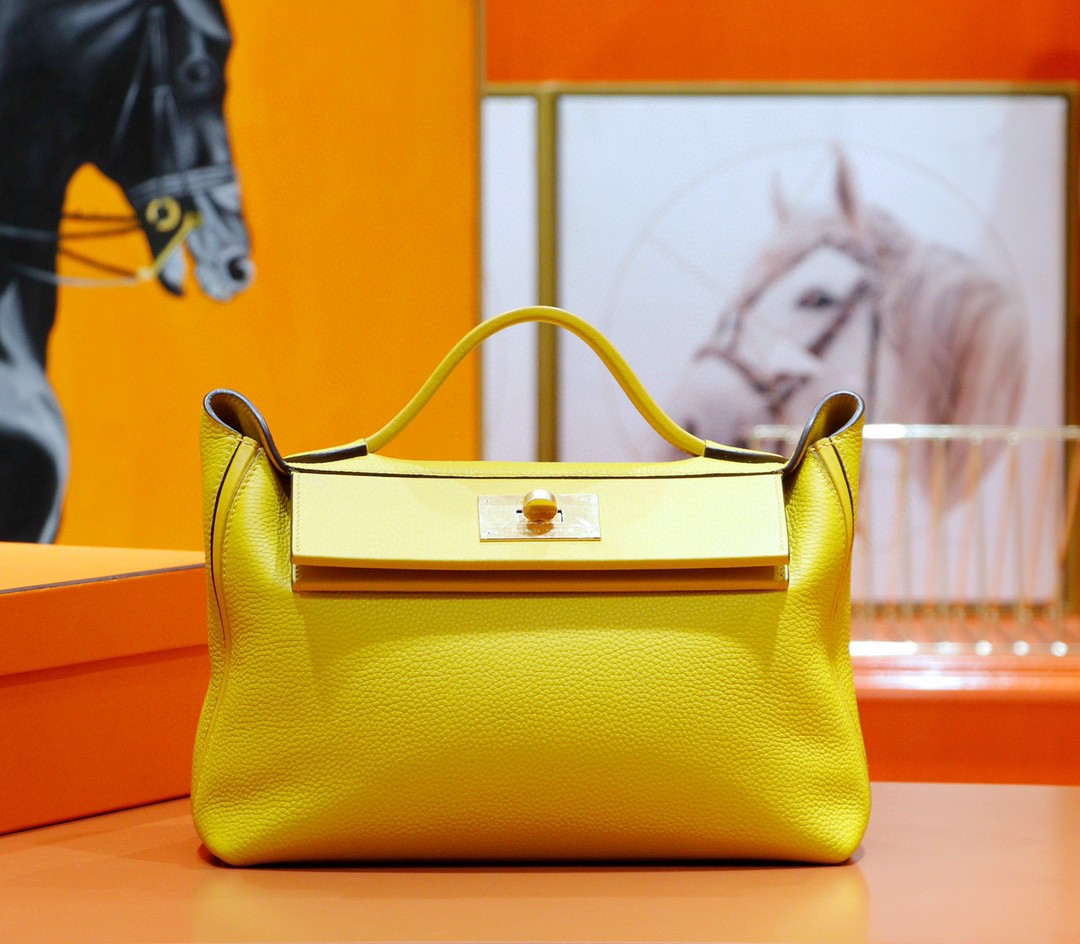 Hermès（爱马仕）H2424 琥珀黄 Evercolor拼Swift 全手缝 小牛皮 金扣