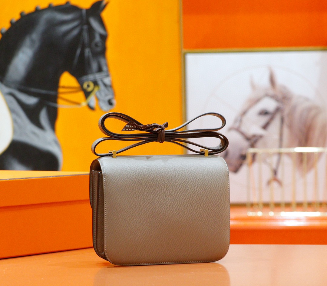 Hermès（爱马仕）Constance 空姐包 沥青灰 Epsom 全手缝 小牛皮 金扣 19cm
