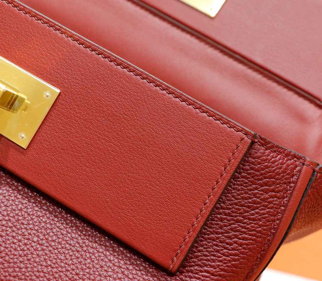 Hermès（爱马仕）H2424 酒红色 Evercolor拼Swift 全手缝小牛皮 金扣