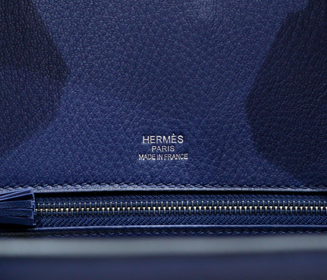 Hermès（爱马仕）Birkin 宝蓝色 Swift拼原版帆布 经典蕾丝款 银扣 35cm 全手缝