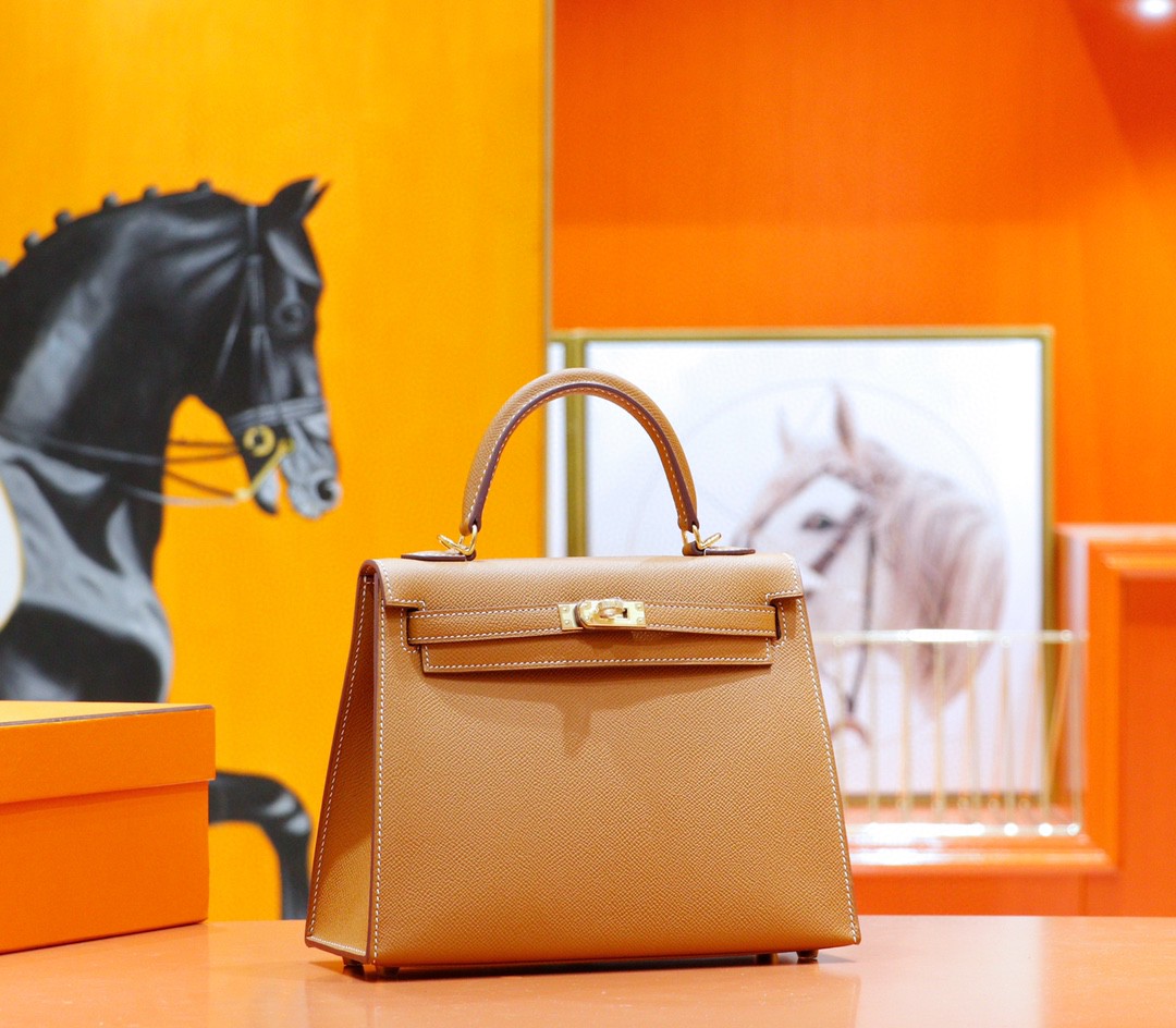 Hermès（爱马仕）Kelly 凯莉包 金棕 Epsom 全手缝 金扣 25cm