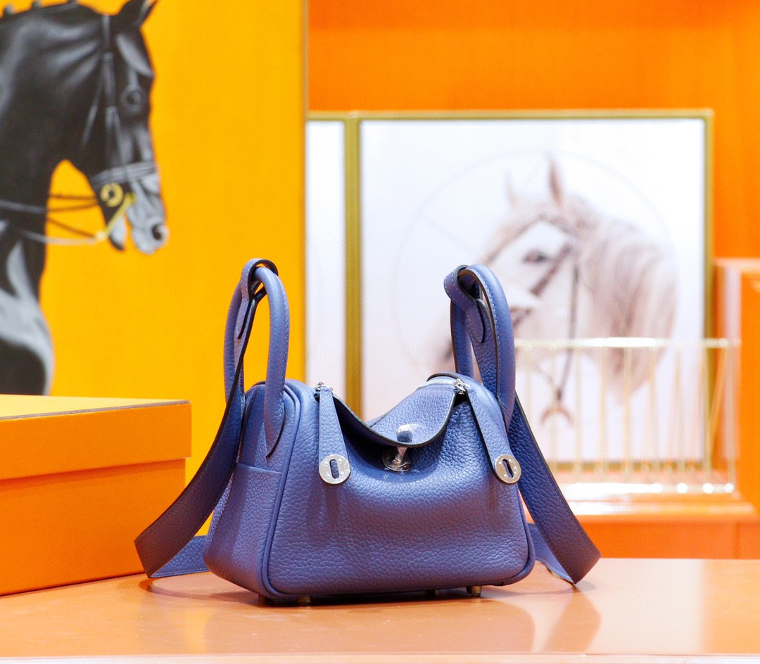 Hermès（爱马仕）Lindy 宝石蓝 Togo 全手缝 银扣 20cm