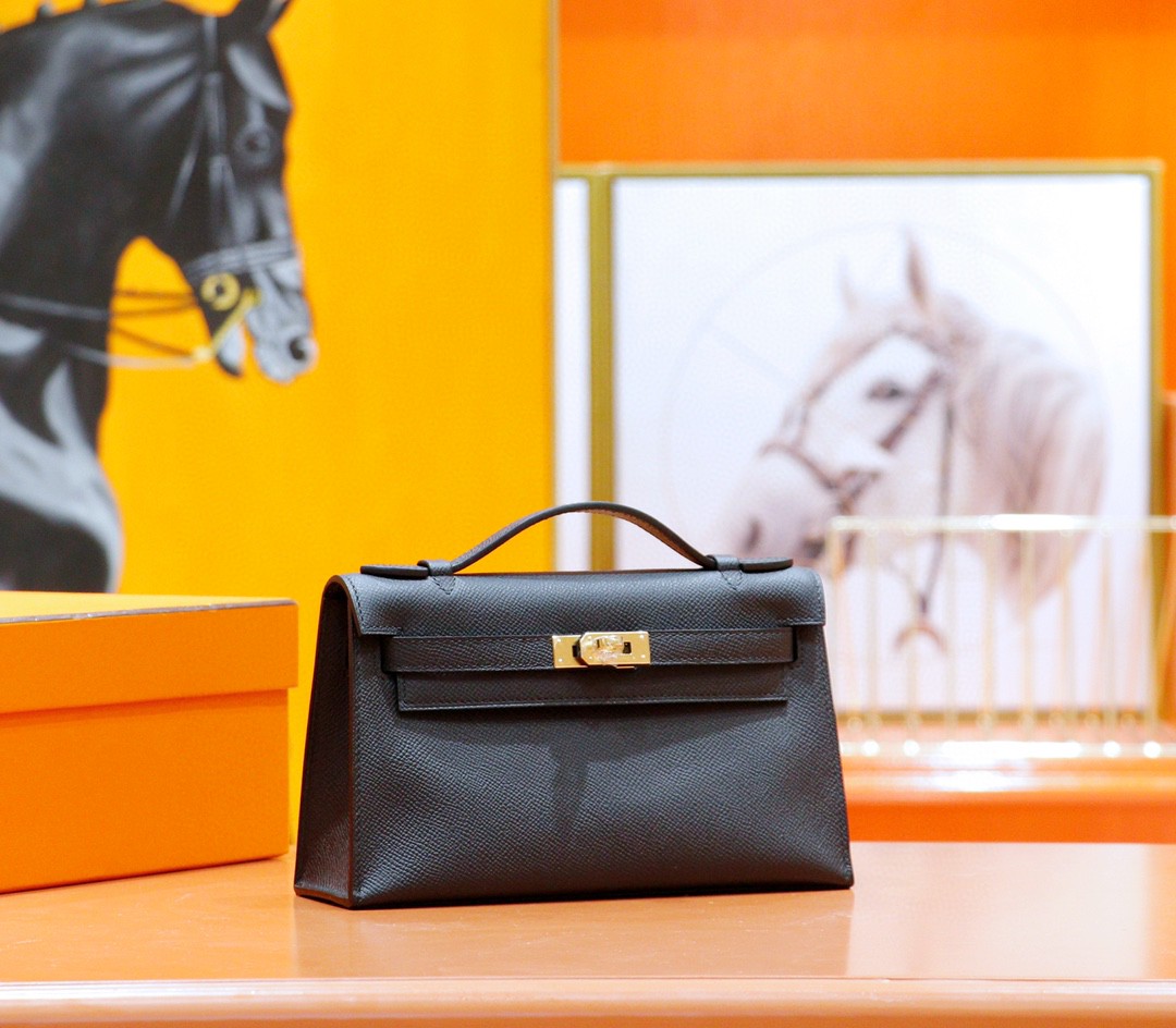 Hermès（爱马仕）Minikelly 迷你凯莉 晚宴包 黑色 Epsom 全手缝 金扣 22cm