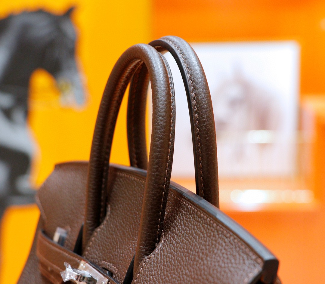 Hermès（爱马仕）Birkin 铂金包 乌木色内拼金棕 Togo 全手缝 银扣 25cm