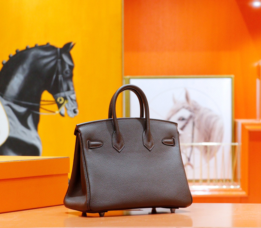 Hermès（爱马仕）Birkin 铂金包 乌木色内拼金棕 Togo 全手缝 银扣 25cm