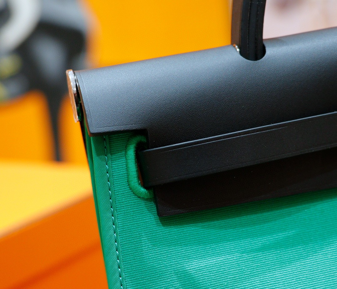 Hermès（爱马仕）Herbag 竹子绿 原版帆布拼原厂皮 最高版本 银扣 31cm